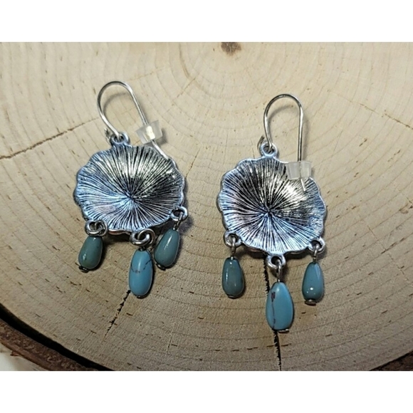 Silver tone Concho Pierced Dangle Earrings - Picture 4 of 4